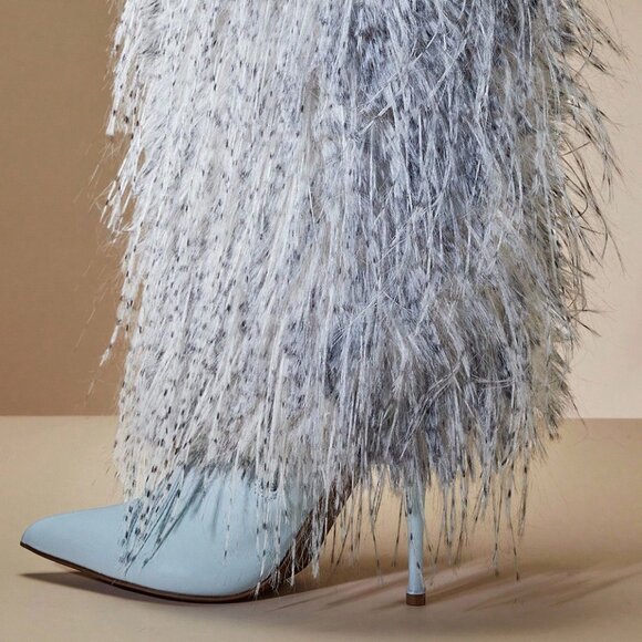 Baby Blue Women's Statement Maker Furry Stiletto Heel Boots - Picture 2 of 7